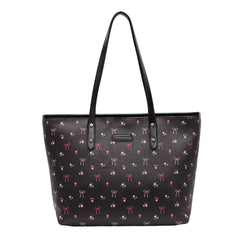 Women PU Simple Carrying Bag Bow/Cherry Trendy Tote Handbag Zipper Closure Stylish Shoulder Purse Soft Commuting Bag