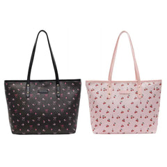 Women PU Simple Carrying Bag Bow/Cherry Trendy Tote Handbag Zipper Closure Stylish Shoulder Purse Soft Commuting Bag