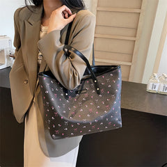 Women PU Simple Carrying Bag Bow/Cherry Trendy Tote Handbag Zipper Closure Stylish Shoulder Purse Soft Commuting Bag