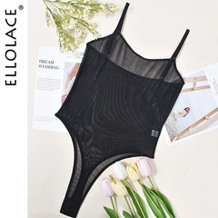 Ellolace Lace Bodysuit Sheer Mesh One Piece Bright Body Women Solid Sexy Top Crotchless Sissy Naked Tight Fitting Teddy Lingerie