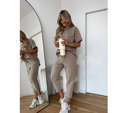 Solid-color Casual Sweatshirt Set For Women