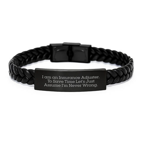 Insurance Adjuster Gifts, Funny Quote Interlaced Leather Bracel - Gifts from Friends for Insurance Adjuster, Graduation Unique Gifts - Image 1