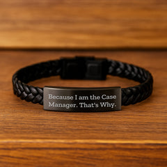Funny Case Manager Gifts from Family - Interlaced Leather Bracelet for Men Graduation Unique Gifts Because I Am The Case Manager. That's Why. - Image 2