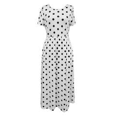Women's Summer Short Sleeve Polka Dot Print Long Dresses Casual Beach Sundress With Pockets
