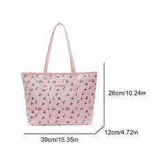 Women PU Simple Carrying Bag Bow/Cherry Trendy Tote Handbag Zipper Closure Stylish Shoulder Purse Soft Commuting Bag