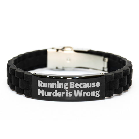 Funny Running Gifts for Men from Friends - Inspirational Glide lock Clasp Bracelet for Graduation - 'Running Because Murder Is Wrong' Quote - Image 1