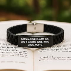 Auditor Mom Gifts Funny Quote Glide lock Clasp Black Stainless Steel Adjustable Graduation Unique Gifts from Auditor Moms - Image 2