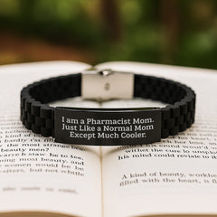 Funny Pharmacist Gifts from Mom - I Am A Pharmacist Mom. Just Like A Normal Mom Except Much Cooler. - Glide lock Clasp Bracelet for Pharmacist Graduation - Image 2