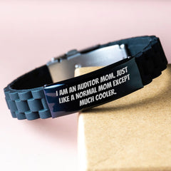 Auditor Mom Gifts Funny Quote Glide lock Clasp Black Stainless Steel Adjustable Graduation Unique Gifts from Auditor Moms - Image 3