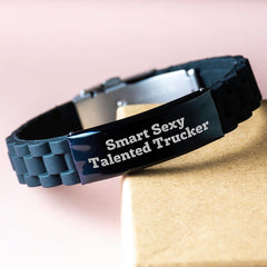 Funny Trucker Gifts from Friends, Inspirational Smart Sexy Talented Trucker Glide lock Clasp Bracelet for Trucker Men, Unique Graduation Gifts for Him - Image 3