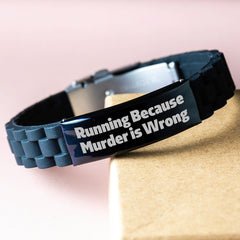 Funny Running Gifts for Men from Friends - Inspirational Glide lock Clasp Bracelet for Graduation - 'Running Because Murder Is Wrong' Quote - Image 3