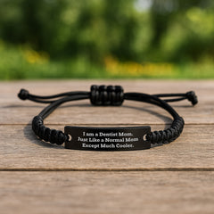 Dentist Gifts from Mom - Funny Quote Rope Bracelet for Graduation Unique Gifts, I Am A Dentist Mom. Just Like A Normal Mom Except Much Cooler. - Image 2