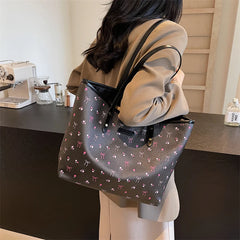 Women PU Simple Carrying Bag Bow/Cherry Trendy Tote Handbag Zipper Closure Stylish Shoulder Purse Soft Commuting Bag